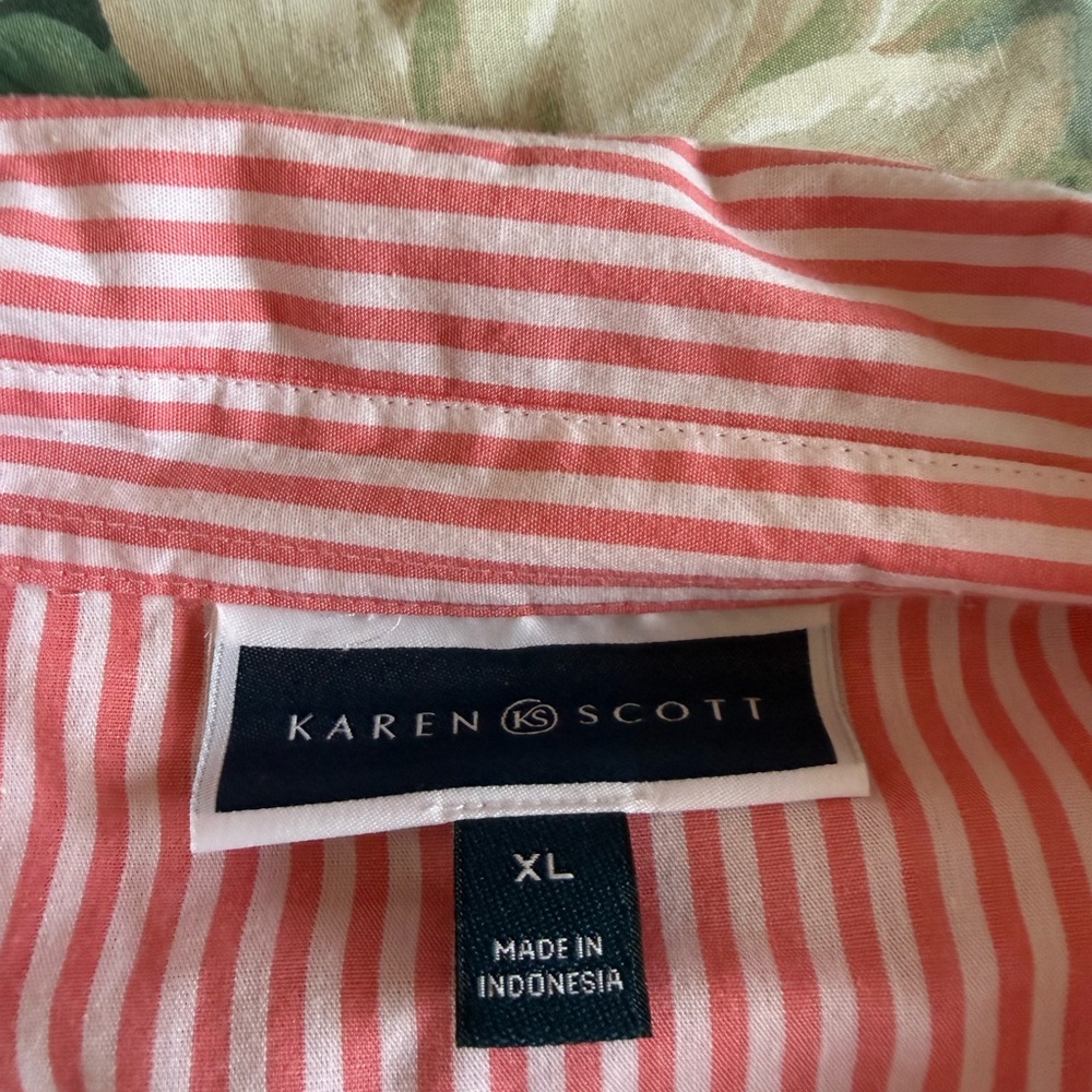Karen Scott Pink and White Striped Button-Down Shirt - Picture 4 of 4